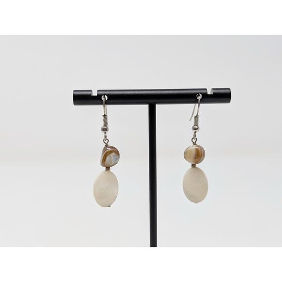 Unbranded Jewelry - Silver Tone White Iridescent Bead Dangle Boho Pierced Earrings